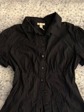 Ambiance Black Button-Front Short Sleeve Shirt Dress